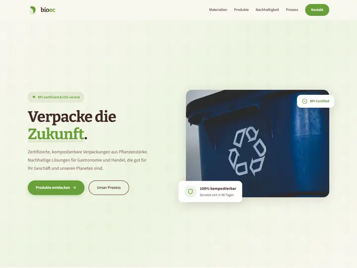 Startseite der Designstudie bioec: Bio-Verpackungen