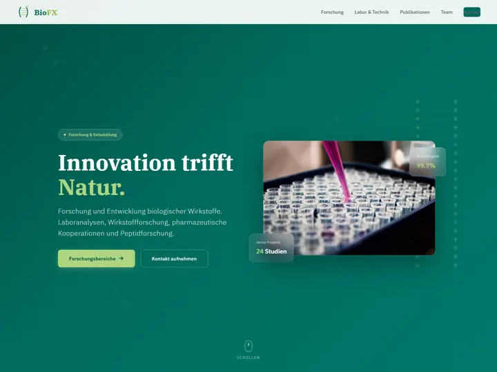 Startseite der Designstudie biofx: Biotech-Forschung