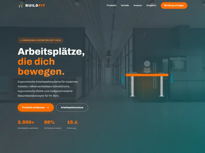Startseite der Designstudie buildfit: Ergonomische Arbeitsplätze