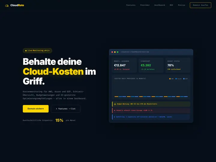 Startseite der Designstudie cloudrate: Cloud-Kostenmonitoring