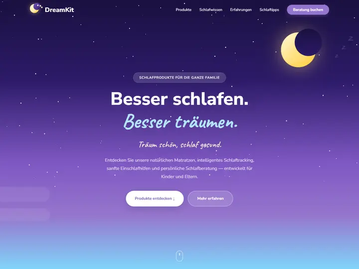 Startseite der Designstudie dreamkit: Schlafprodukte