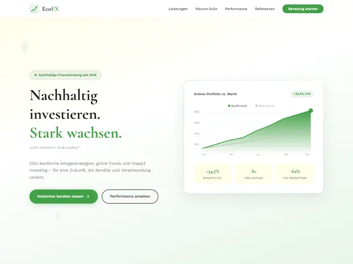 Startseite der Designstudie ecofx: Grüne Finanzberatung
