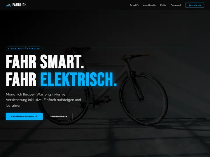 Startseite der Designstudie fahrlich: E-Bike-Abo