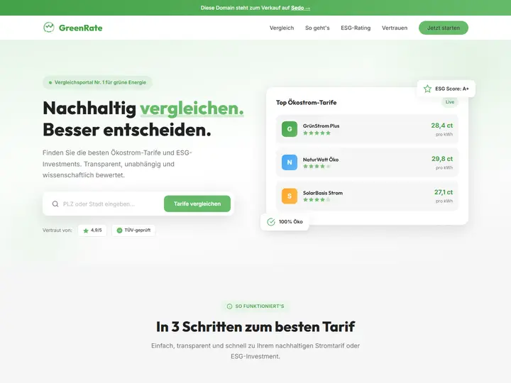 Startseite der Designstudie greenrate: Ökostrom-Vergleich