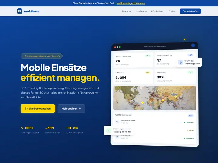 Startseite der Designstudie mobibase: Flottenverwaltung
