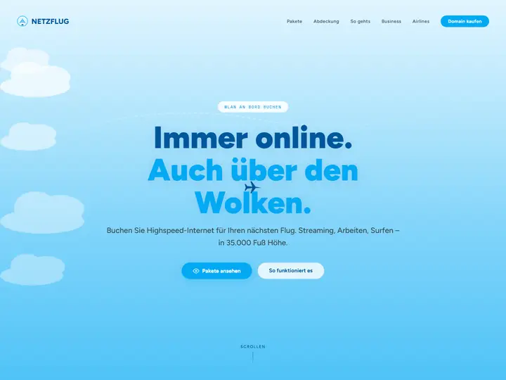 Startseite der Designstudie netzflug: Internet im Flugzeug