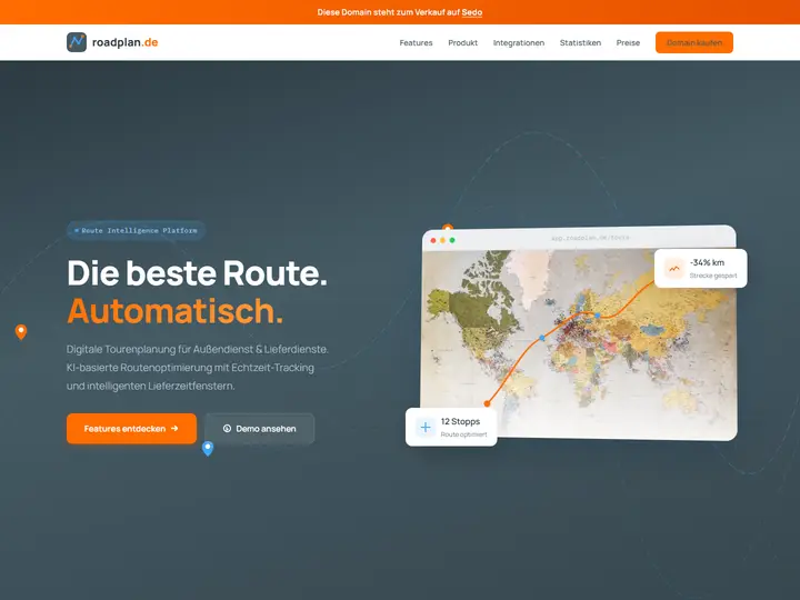Startseite der Designstudie roadplan: Tourenplanung