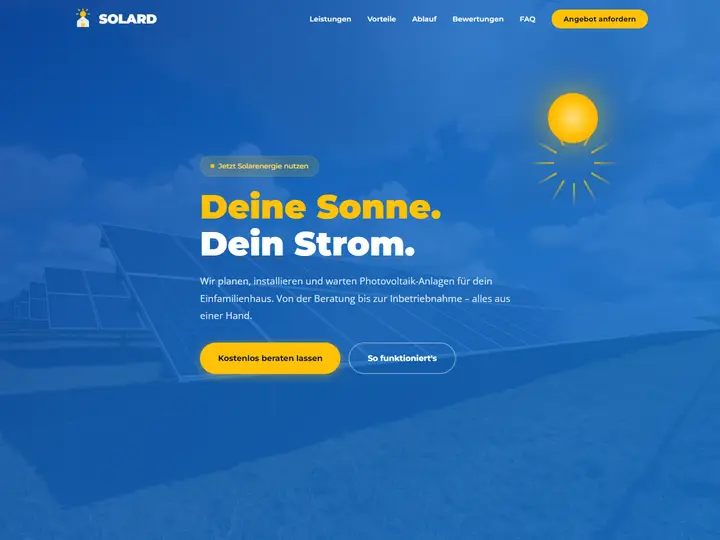 Startseite der Designstudie solard: Solaranlagen