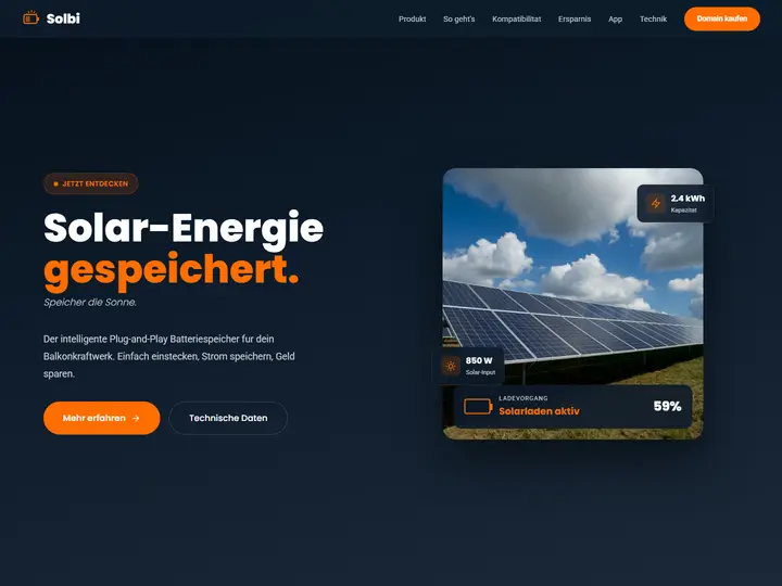 Startseite der Designstudie solbi: Solar-Batteriespeicher