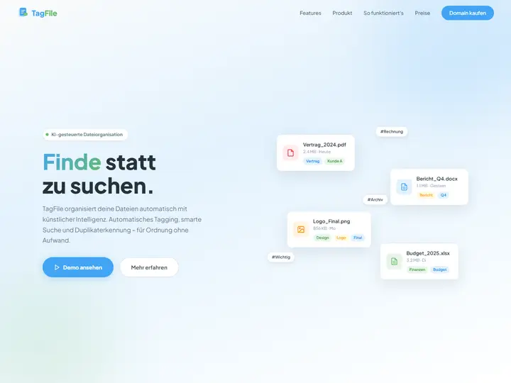 Startseite der Designstudie tagfile: KI-Dateiorganisation