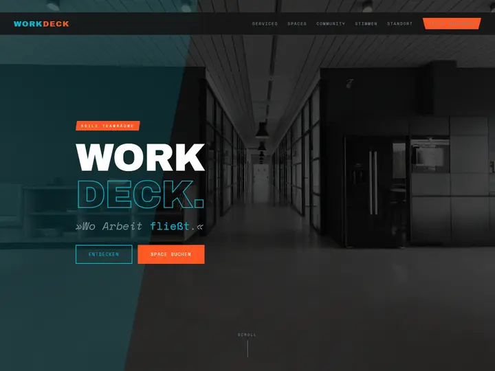Startseite der Designstudie workdeck: Agile Teamräume