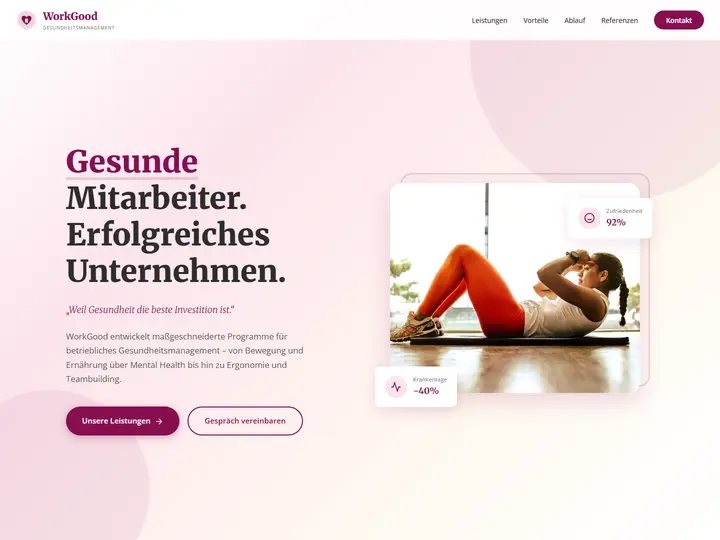 Startseite der Designstudie workgood: Gesundheitsmanagement